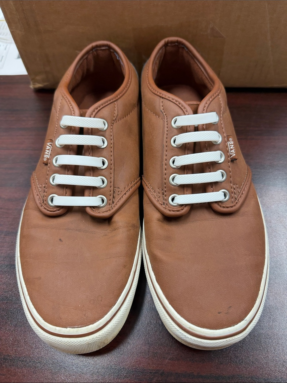 Vans Brown Leather Low-Top Sneakers with White Trim
